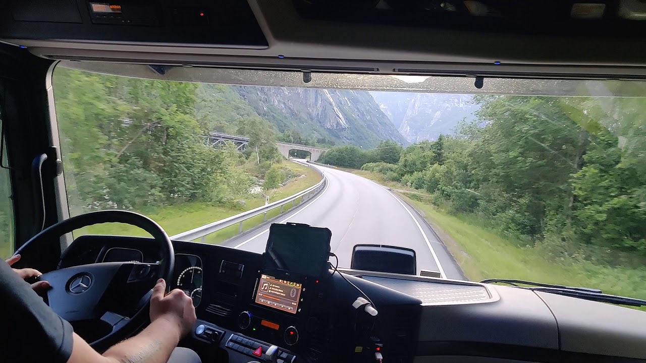 Mercedes Actros Norway mountain Driving semi truck