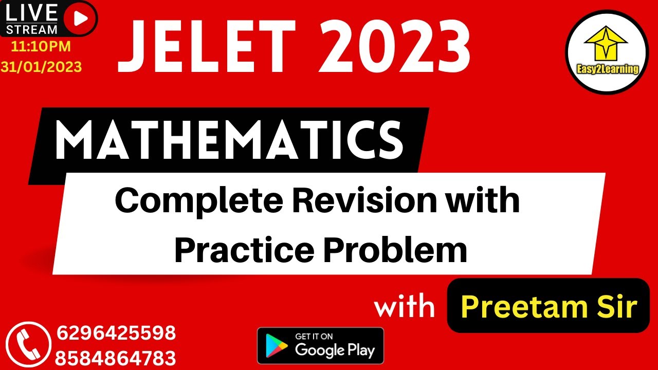 JELET 2023 Preparation | Mathematics Complete Revision with Practice Problem | By Preetam sir |