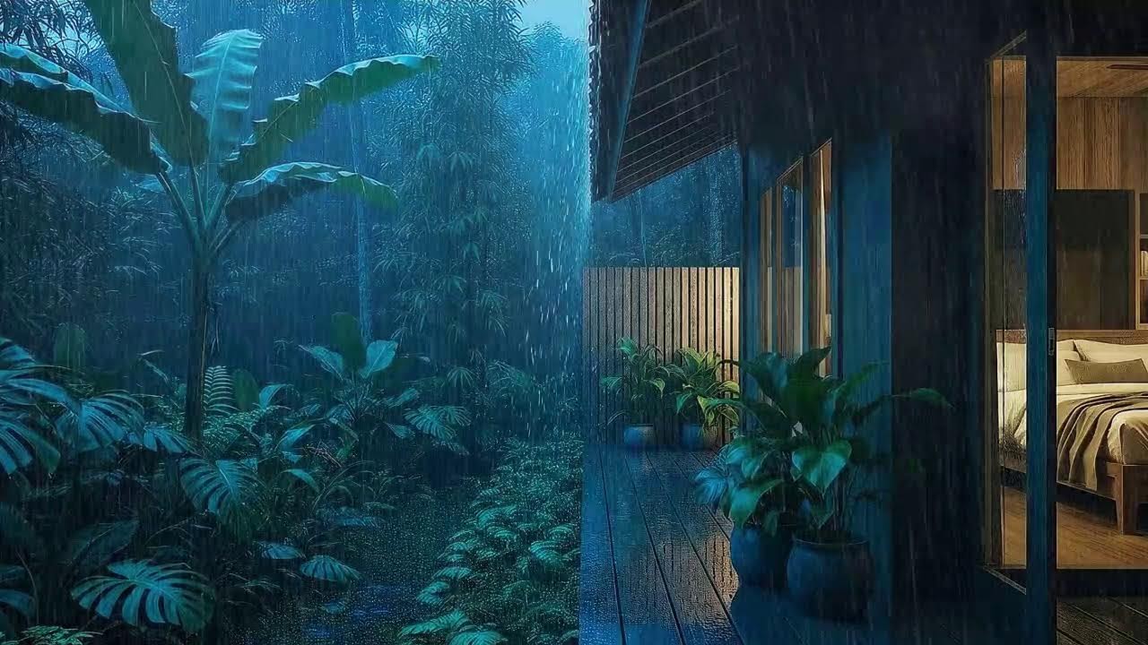 Gentle Drizzle To Sleep Fast In Jungle Quiet Cabin 🌧️