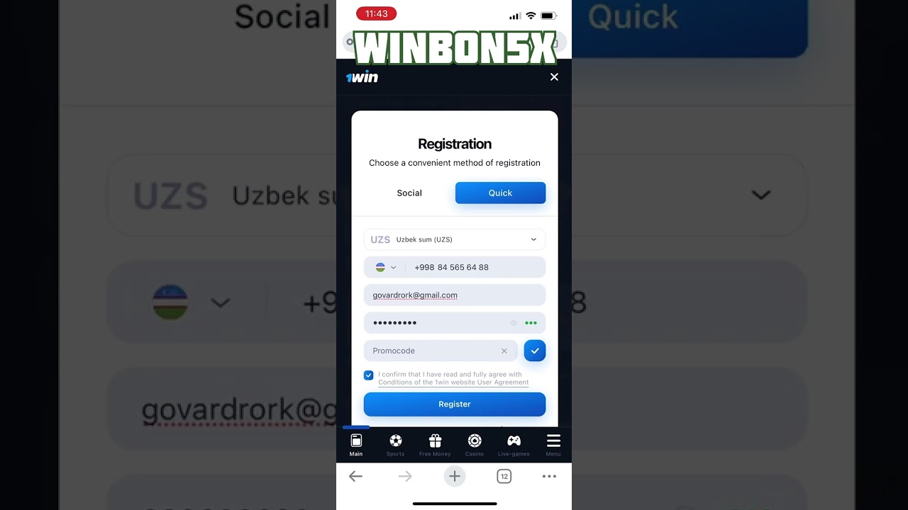 1WIN промокод Узбекистан. 1WIN promo code Uzbekistan. Promokod 1WIN olish  #shorts