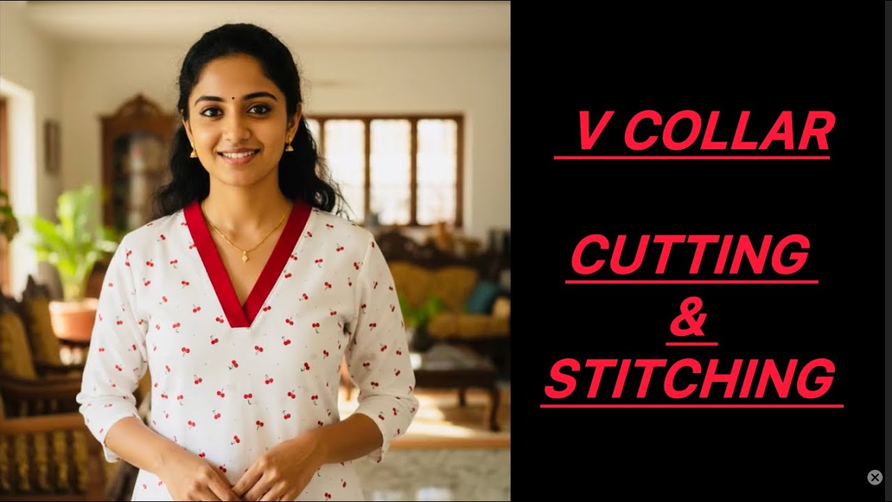 Perfect V collar cutting and stitching tutorial in Malayalam