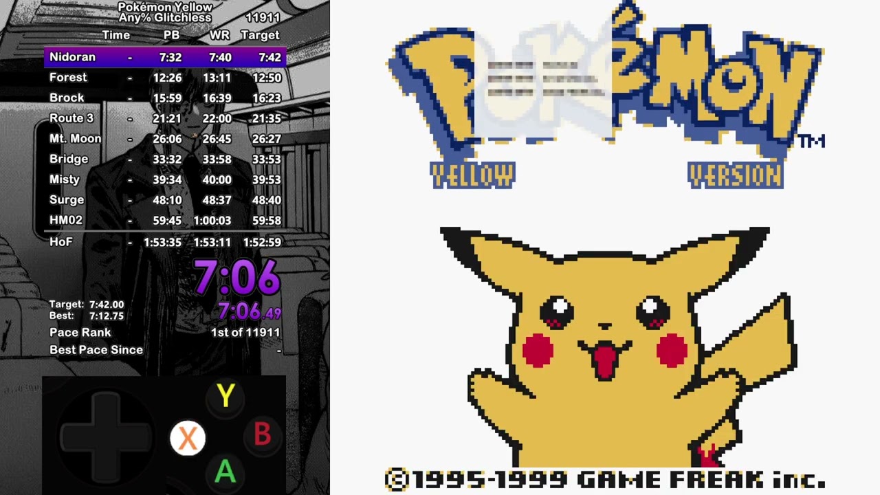 Pokemon Yellow Any% Glitchless - 1:53:02 [Current World Record]