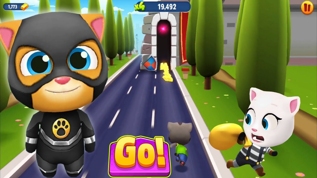 Talking Tom Gold Run New Update Stone World - Hank - Super Ginger vs Angela raccoon