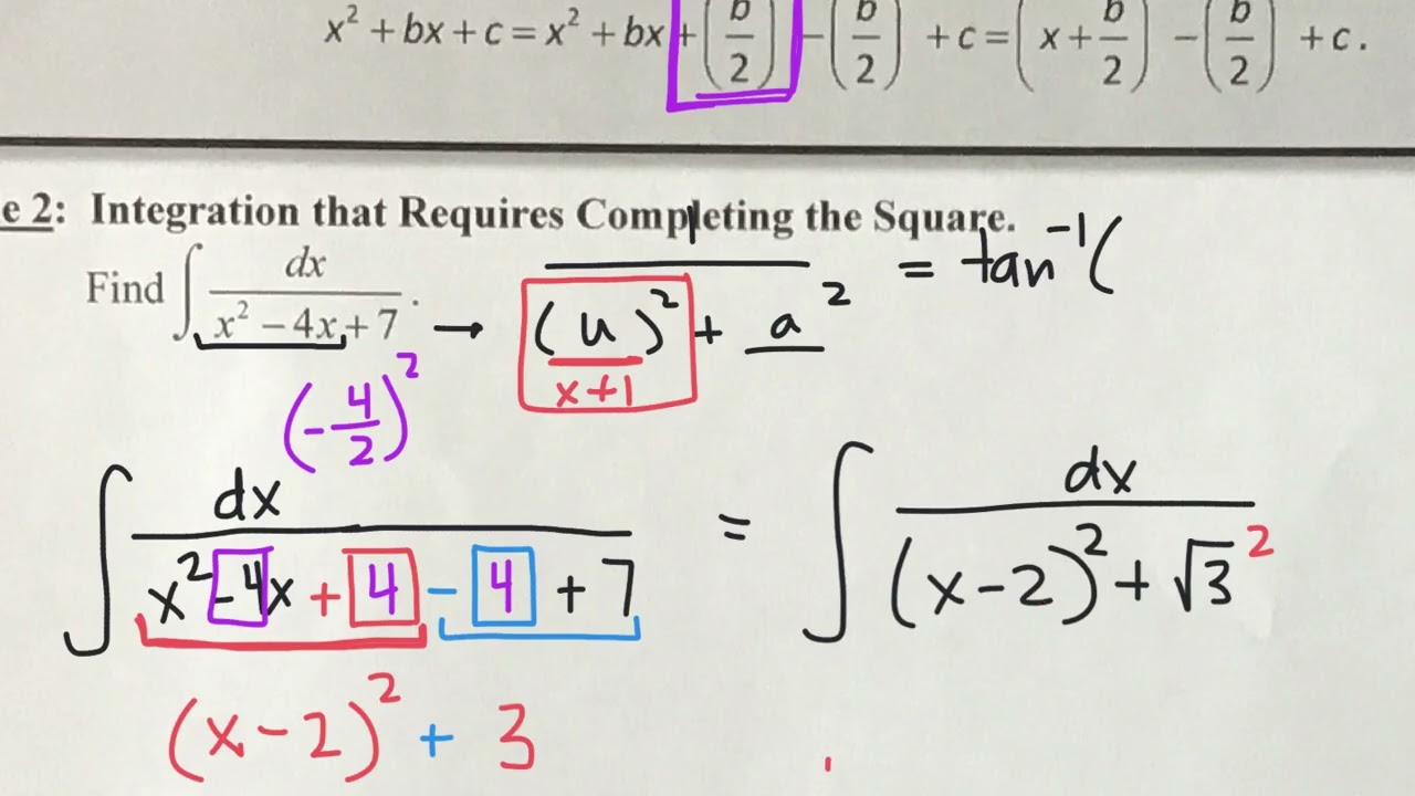 Completing the Square to create Arctrig integrals