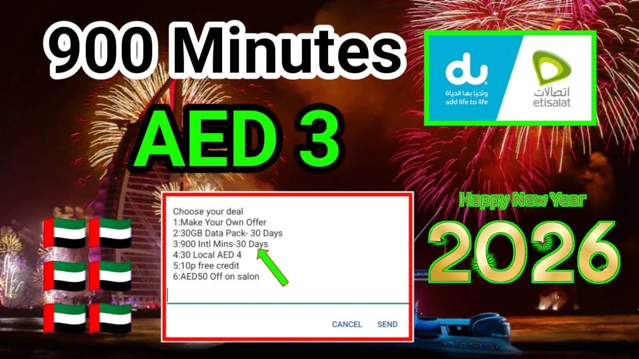 Best Dubai New Year Calling Deal | 900 Minutes International for 3 AED