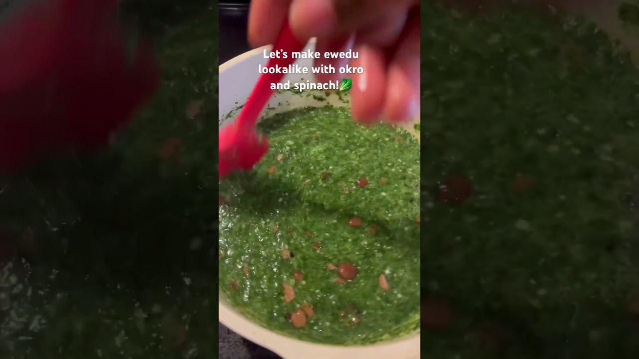 Using okro and Spinach to make ewedu! 🥬🥬😳😳 #ewedu #nigeriansoup #okrosoup #spinach #trending