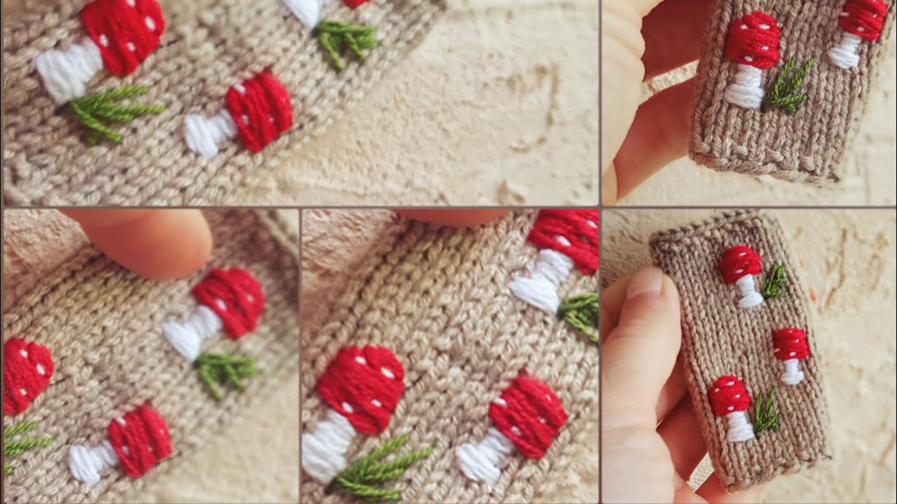 ✓Вышиваем мухомор Как вышить мухомор Вышитые грибы #вязаниедлявас