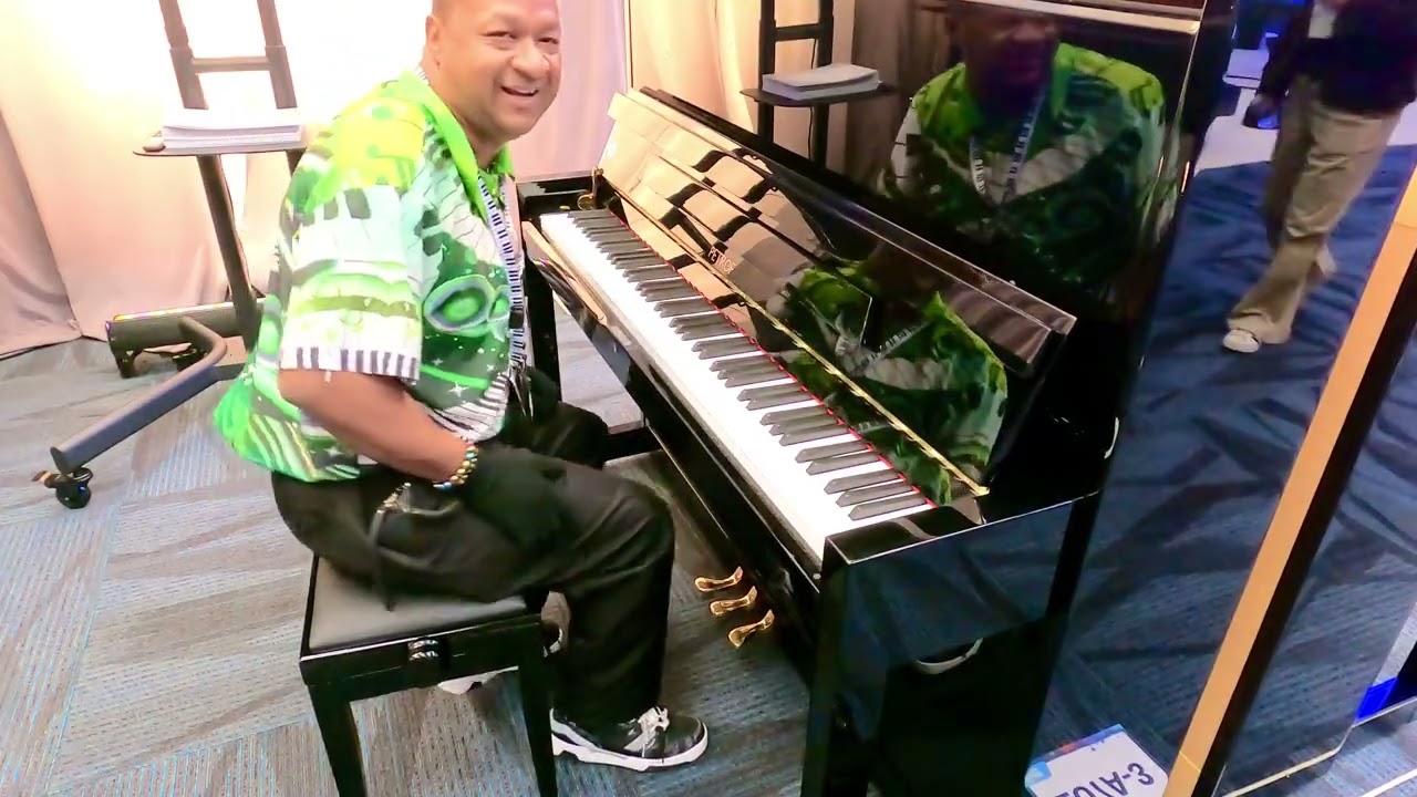 Kris Nicholson Test Drives a New Petrof Upright Piano at NAMM 2026 