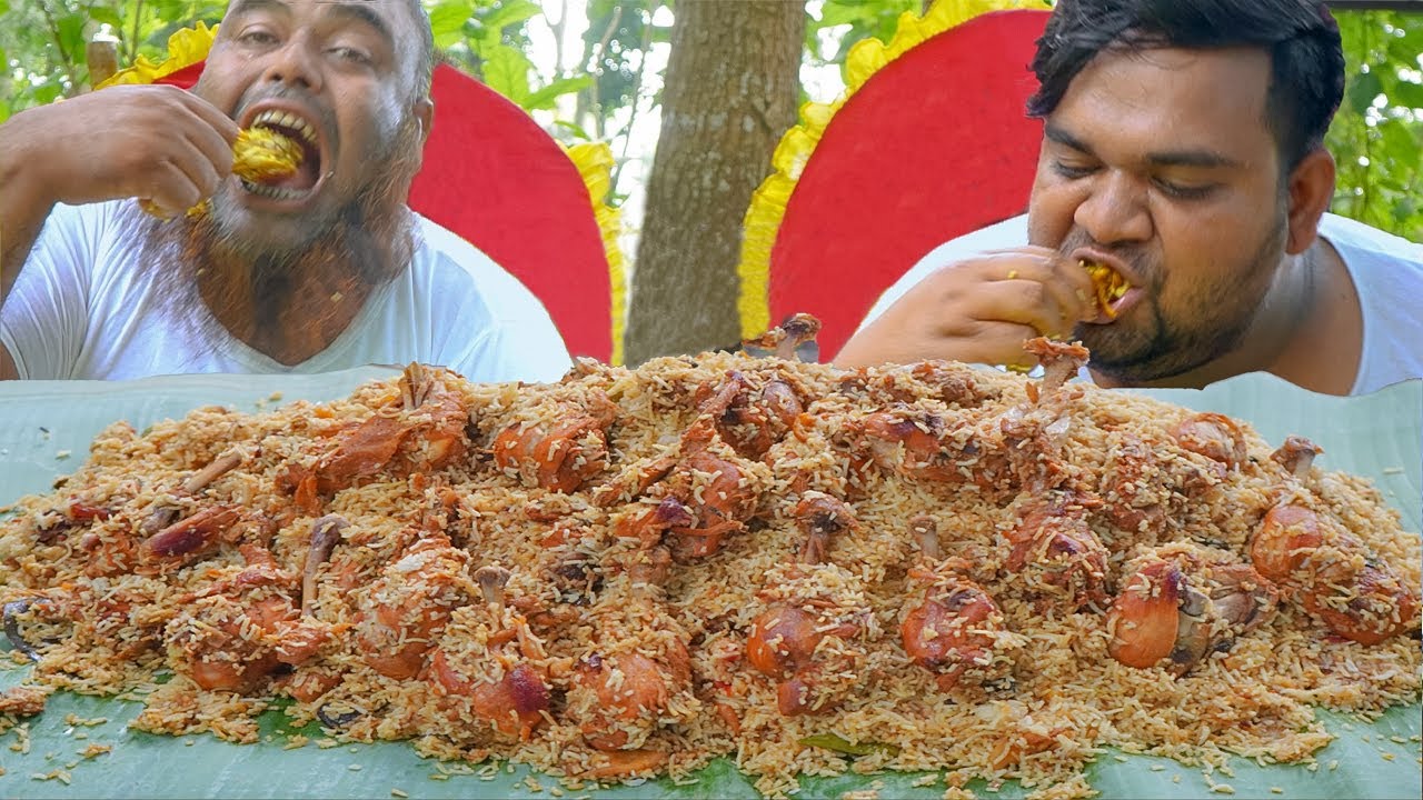 These Two Giant Guy Eating About 20 KG Chicken Lolipop Biryani - Royal Food Eating in Village