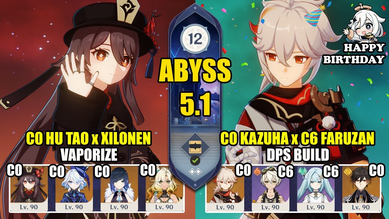 C0 Hu Tao Xilonen Vaporize & C0 Kazuha DPS with C6 Faruzan | Spiral Abyss 5.1 | Genshin Impact 【原神】