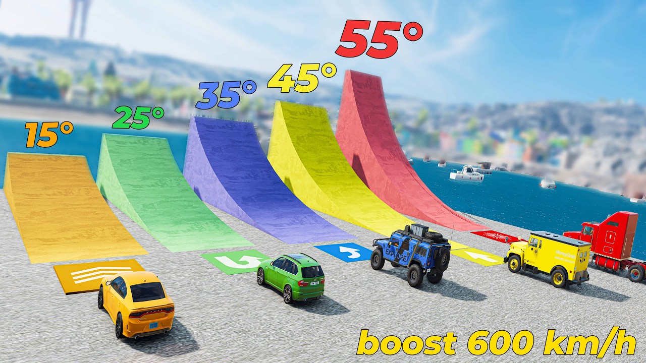 Which car jumps furthest from Chaos Pads? (Distance Test) - Beamng drive 