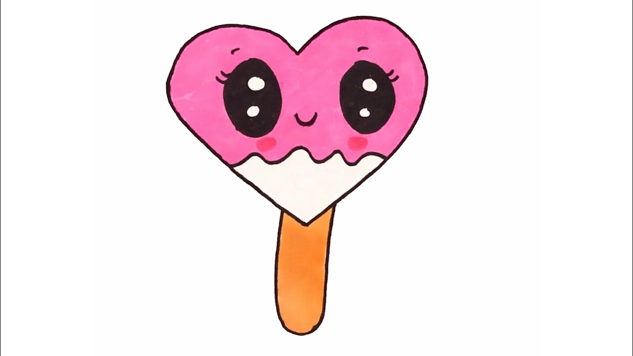 How to Draw a Cute Kawaii Heart Ice Cream, Easy Step by Step Drawing ‪‎⁨@Drawings-i7k⁩