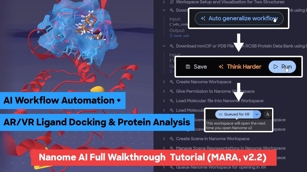 AI Workflow Automation + AR/VR Ligand Docking & Protein Analysis: Nanome AI Walkthrough (MARA, v2.2)