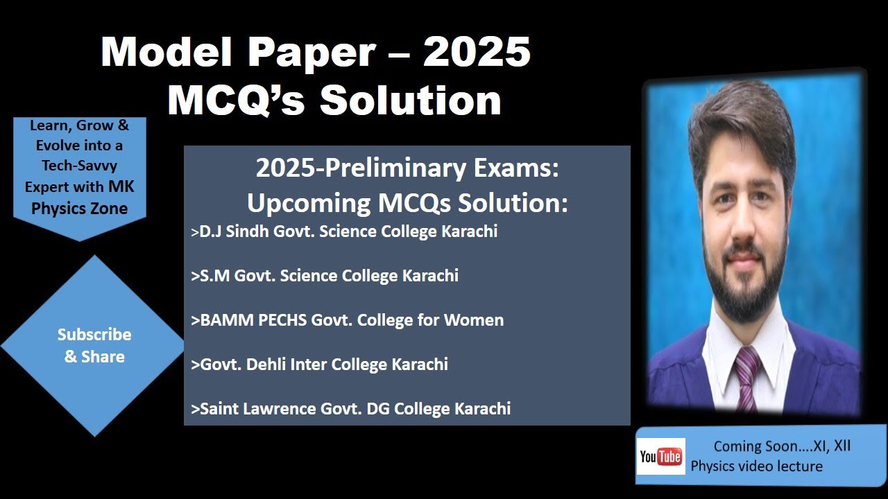 XII-PHYSICS MODEL PAPER | MCQ’s SOLUTION | MODEL PAPER MCQ’s-2025-KARACHI BOARD|