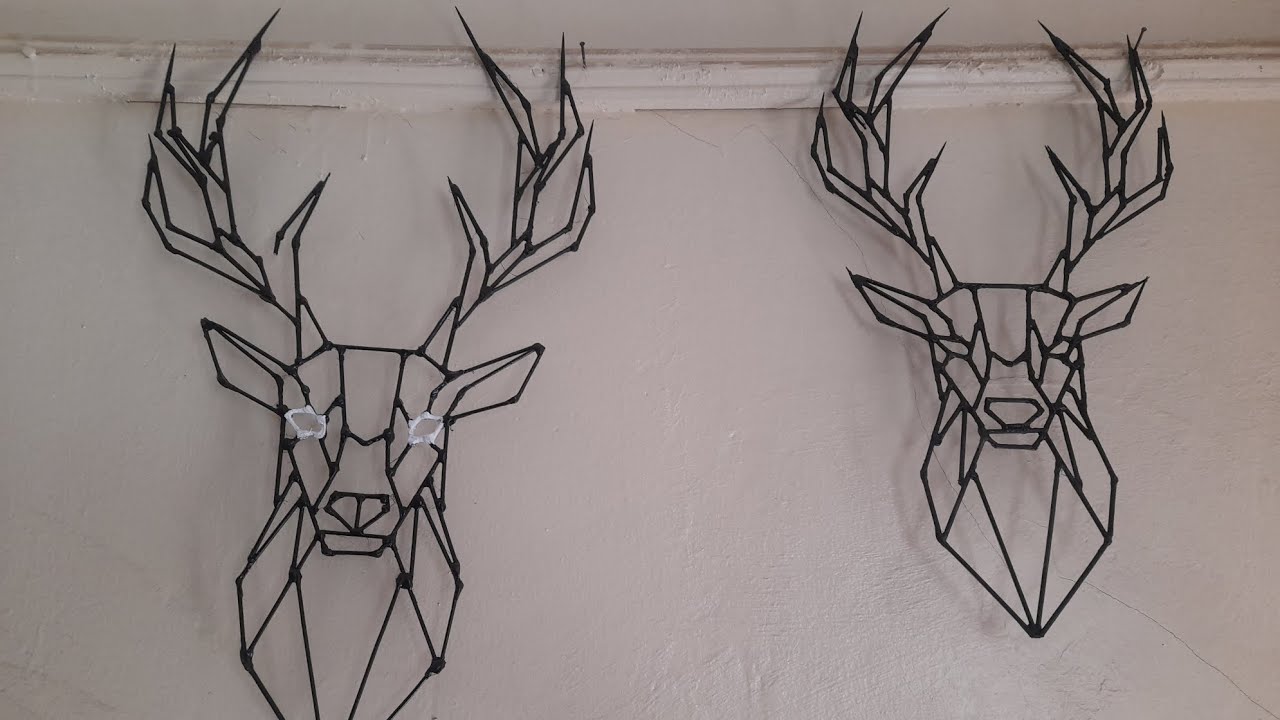 DIY Deer geometric wall art made with skewers sticks & glue gun