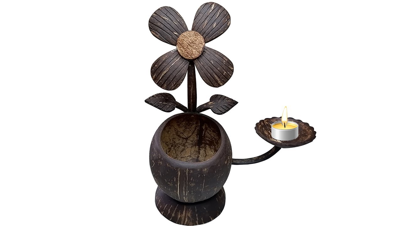 Flower Vase With Candle Holder From Coconut Shell Handmade DIY Gift By Simply Ammu Appu