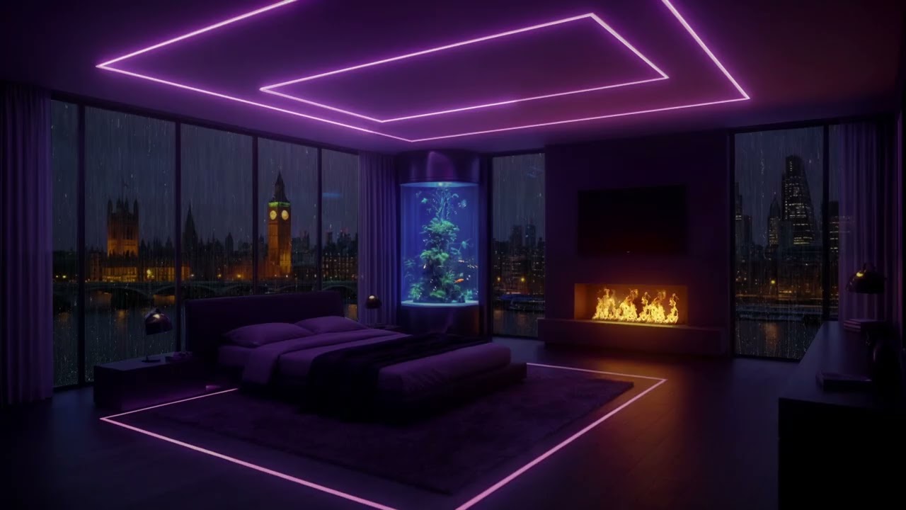 Rain Sounds for Deep Sleep🔥Crackle Fireplace in a Luxury Million-Dollar NYC Apartment for Total Calm