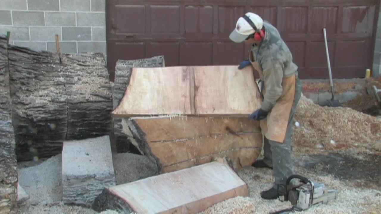 Slabbing a silver maple log