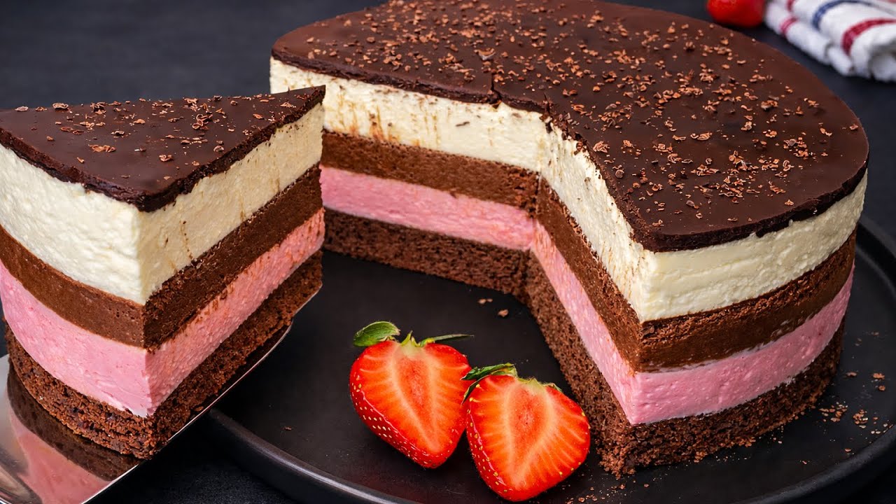 Triple Chocolate Strawberry Mousse Cake Everyone Will Love! | 4K