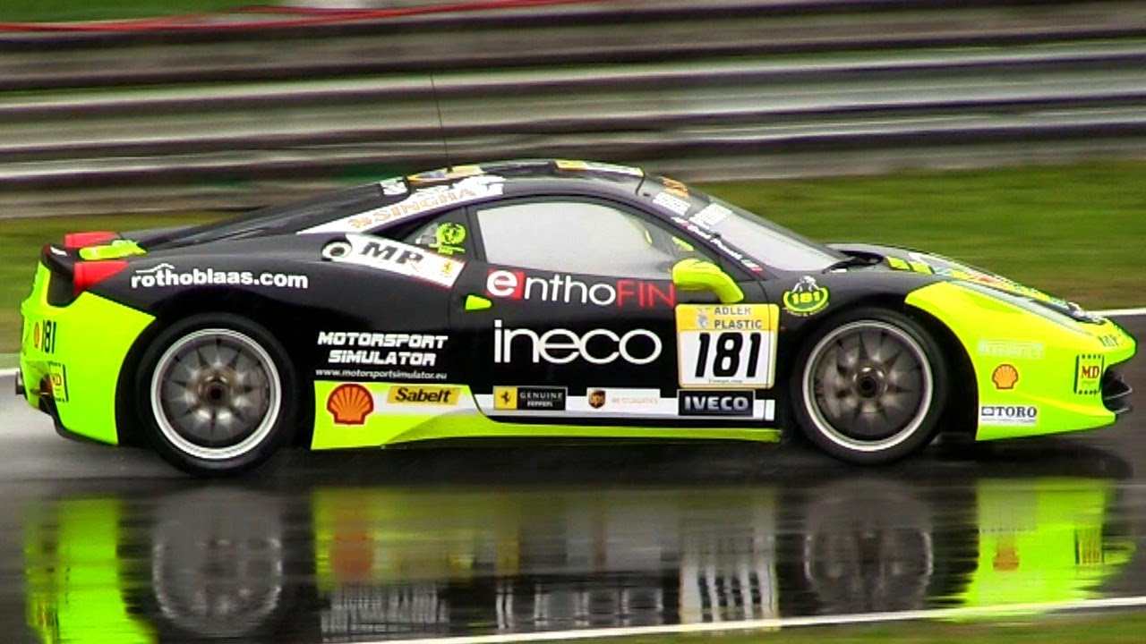 Ferrari 458 Challenge In Action On Wet Track