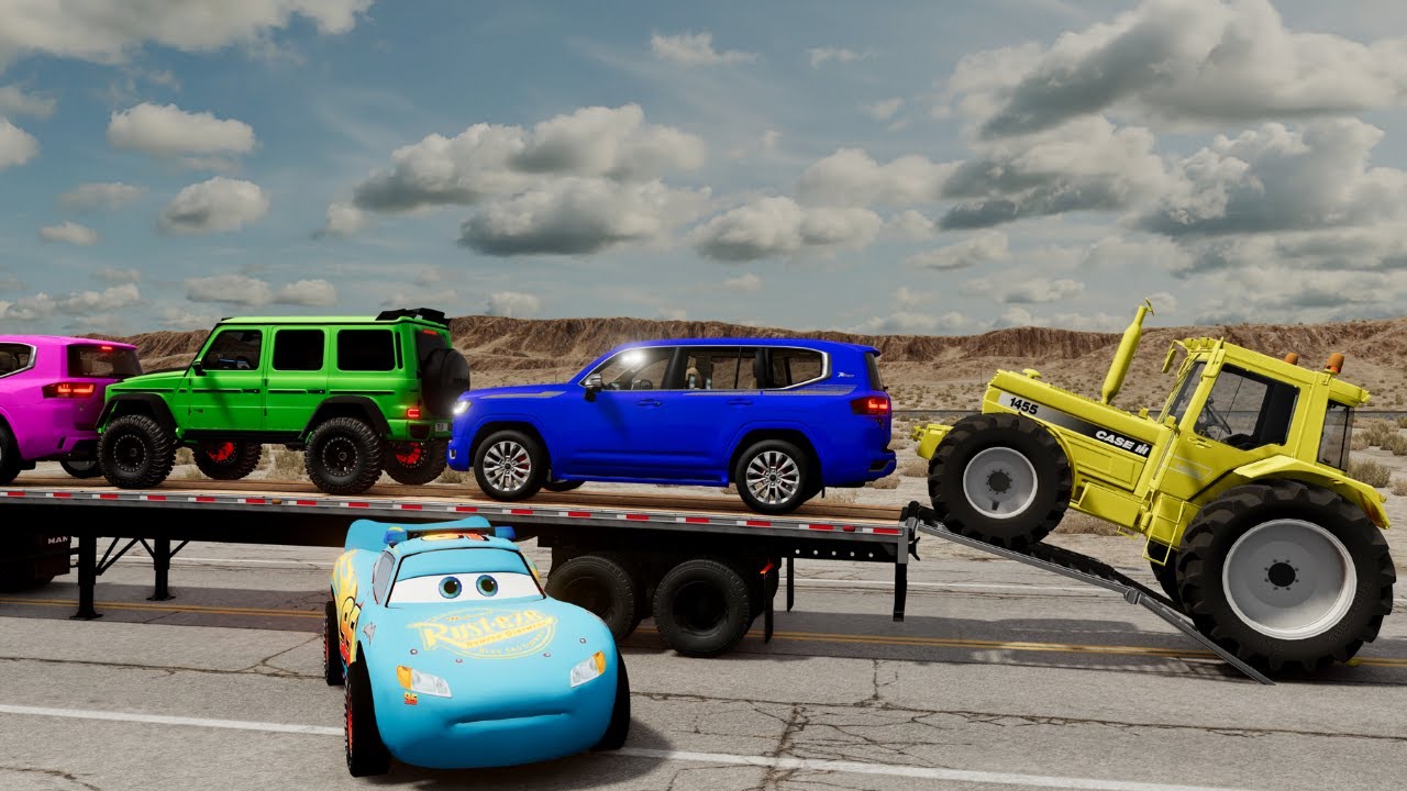 Flatbed Truck Mcqueen | Transportation with Truck - Pothole vs Car #1 - BeamNG.Drive
