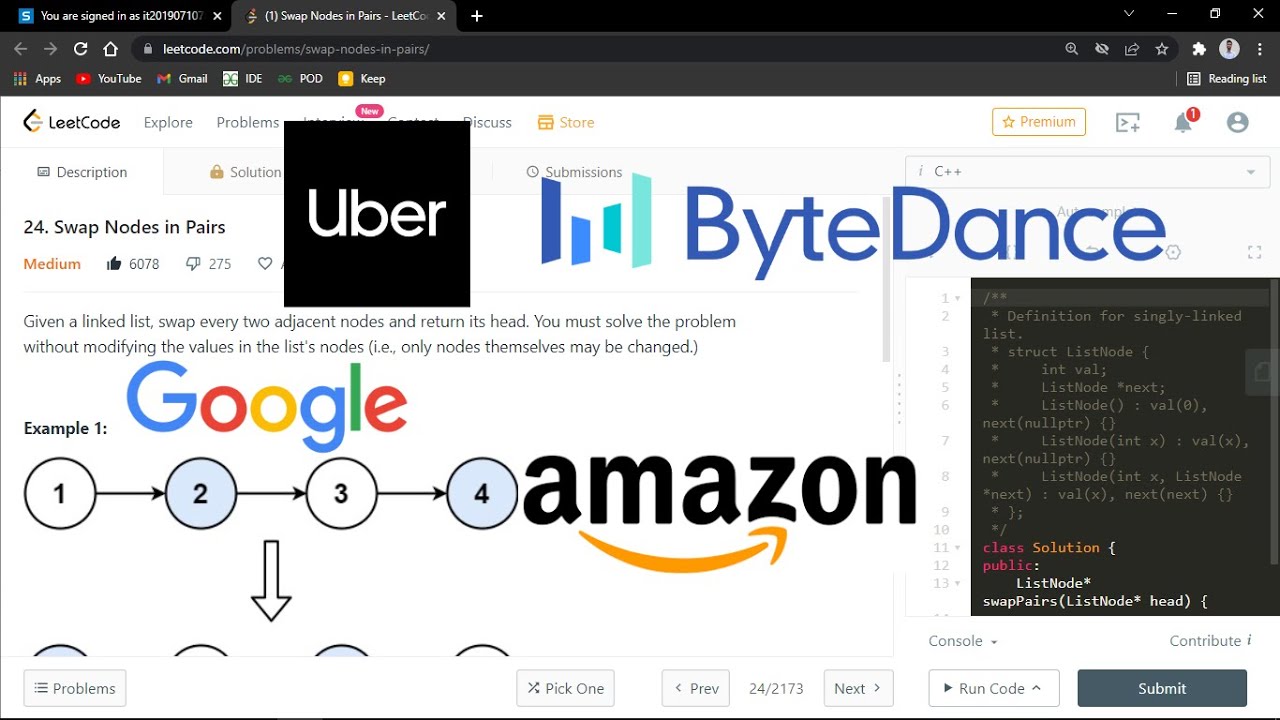 Swap Nodes in Pairs | Google | Amazon | ByteDance | Uber  | LeetCode Daily Challenge | Yash Dwivedi