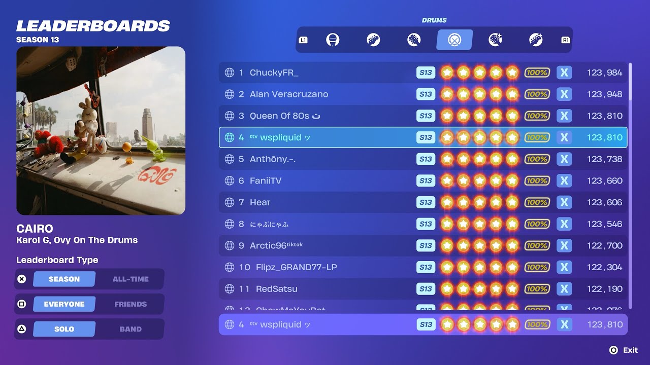 Fortnite Festival S13 ( TOP 4 ) Karol G, Ovy On The Drums - CAIRO Expert Drums 100% FC 