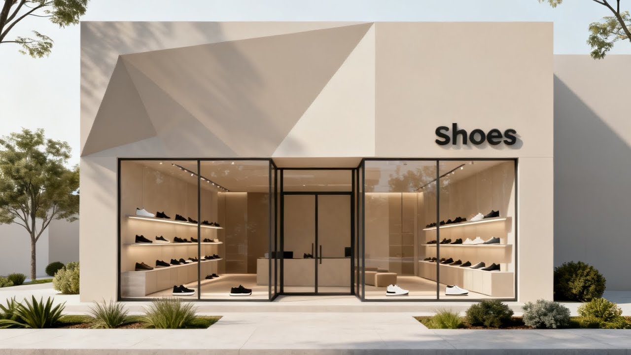 ide design toko sepatu minimalis | minimalist shoe store design ideas