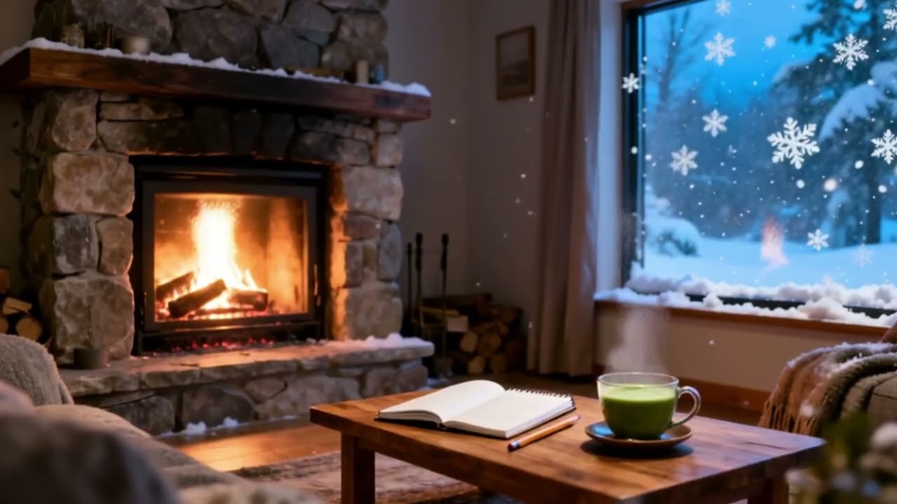 Snow Outside, Fire Inside | Cozy Fireplace & Matcha Study Ambience