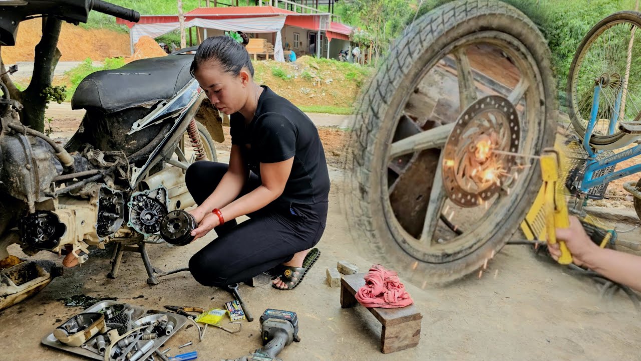 Girl repairs damaged machine according to customer request- repair girl