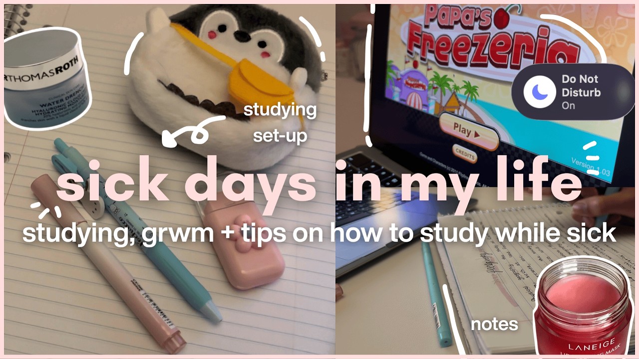 🤒 realistic study tips for when you're sick 🧸 + study with me, grwm