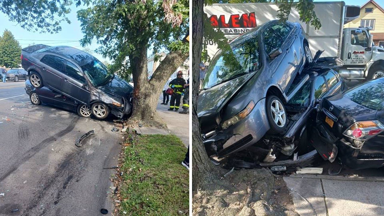 Several cars struck by bus, stacked on top of each other in Brooklyn