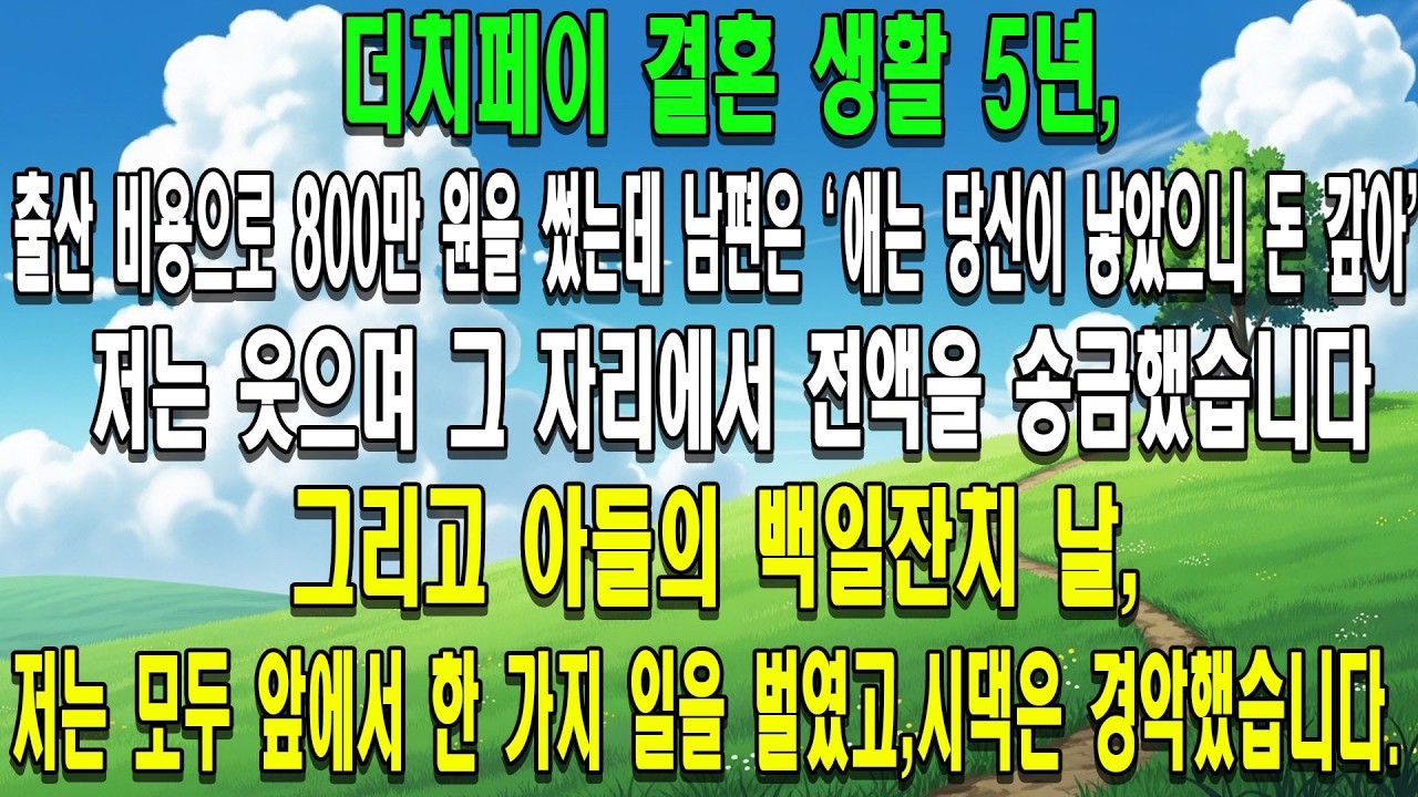 더치페이 결혼 생활 5년, 출산 비용으로 800만 원을 썼는데 남편은 '애는 당신이 낳았으니 돈 갚아'라고 했습니다. 저는 웃으며 그 자리에서 전액을 송금했습니다. 그리고 아들의