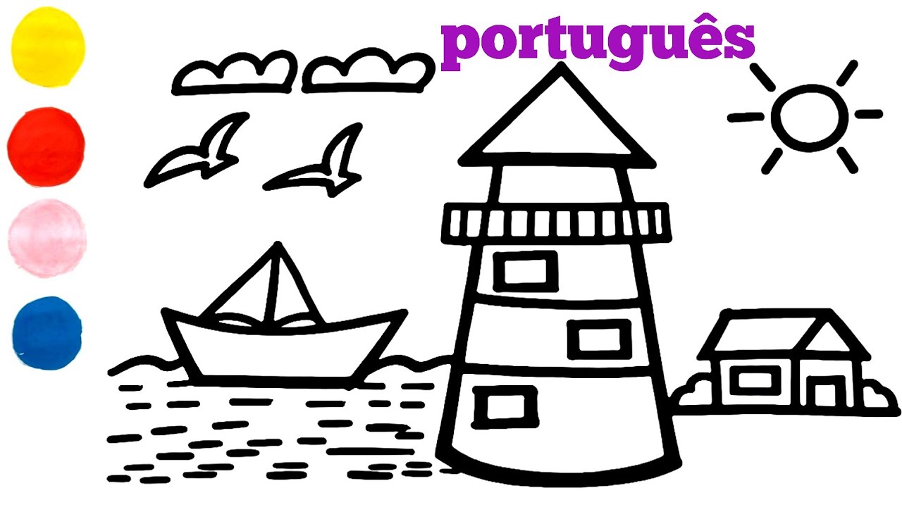 Como desenhar e colorir um farol para crianças