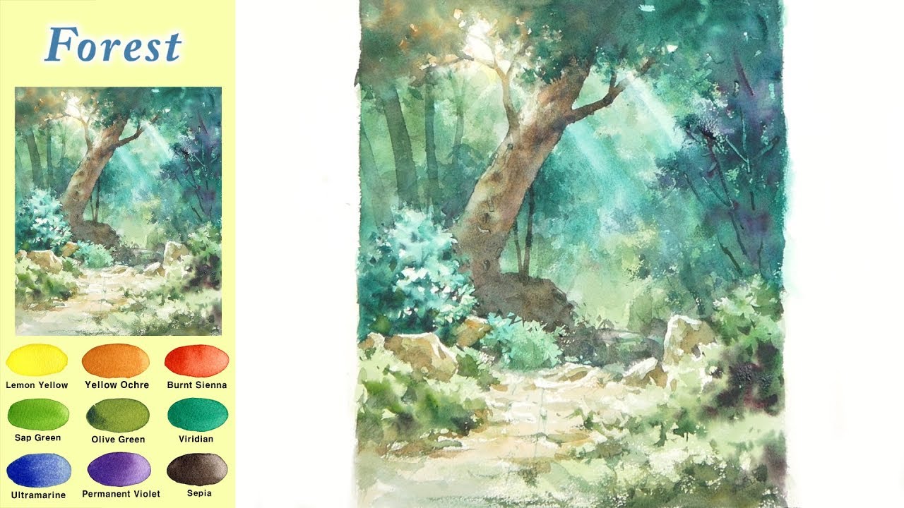 Без эскиза Пейзажная акварель - лес (wet-in-wet, Arches rough) NAMIL ART