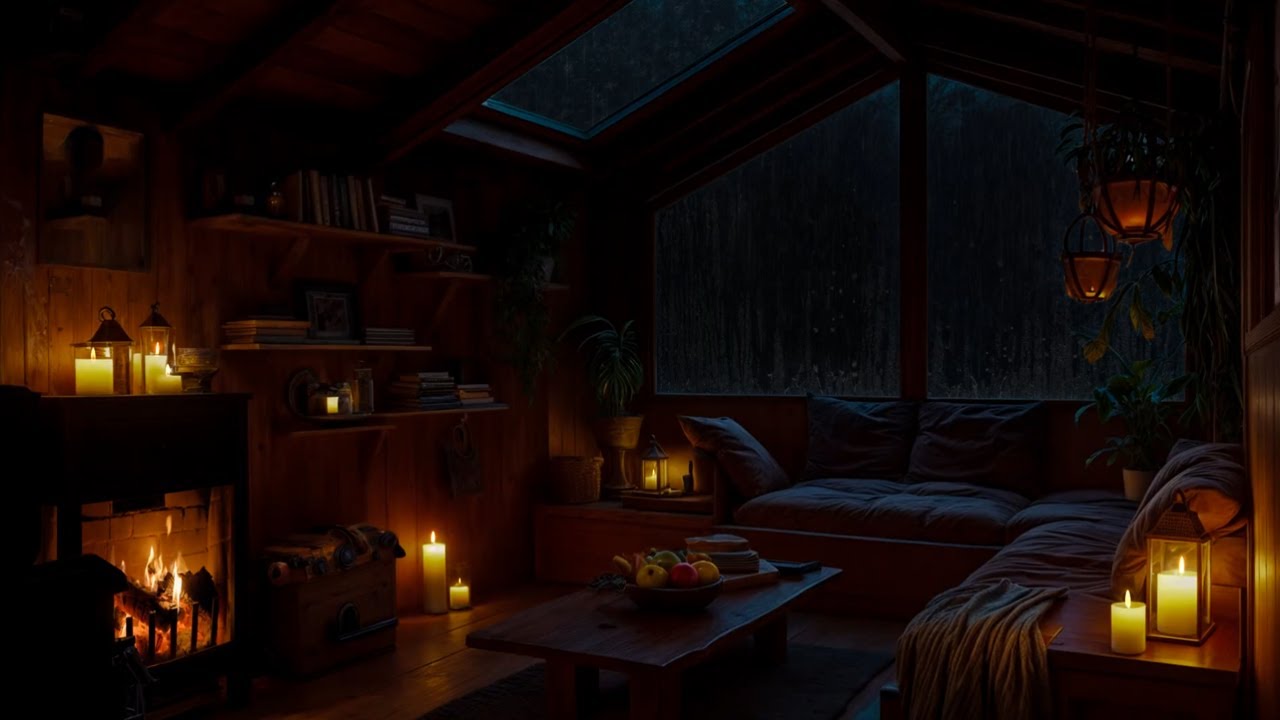Cozy Cabin with Skylight in the Rain – Soft Night Sounds for Sleep & Calm