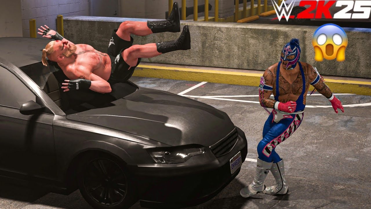 WWE 2K25 - Rey Mysterio Destroys Brock Lesnar at Backstage Brawl | Gameplay