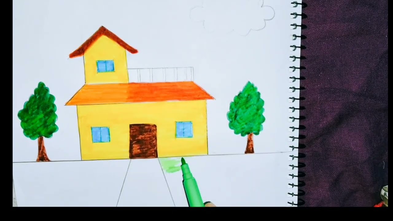 Easy & Beautiful House Drawing Tutorial 🤩/Bari Art video 