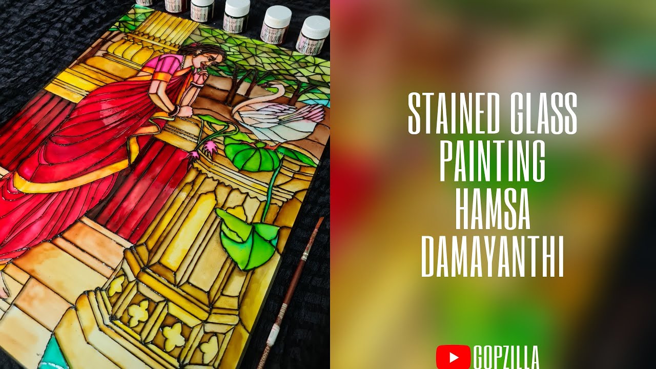 Painting Hamsa Damayanthi by Raja Ravi Varma | Stained Glass Painting | Gopzilla