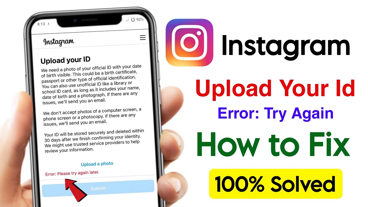 fix upload your id error please try again later instagram | upload your id error instagram problem