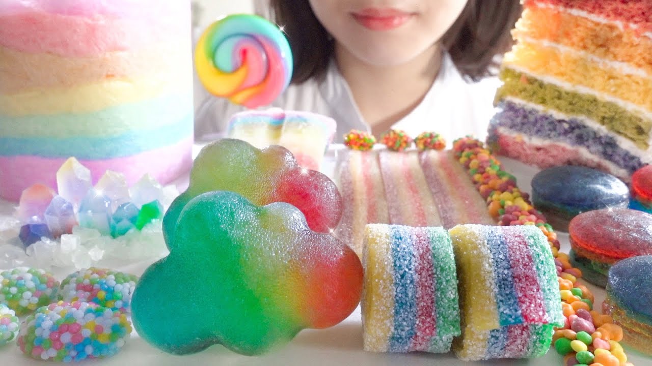 【咀嚼音】レインボースイーツを食べる【ASMR/EATINGSOUNDS】琥珀糖 わたあめ ロープキャンディ