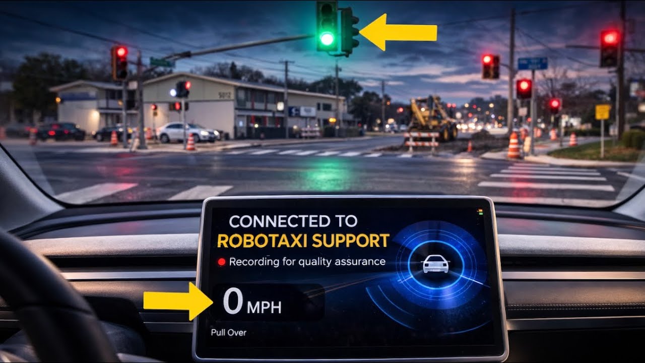 Tesla Robotaxi Gets Stuck at Green Light! 