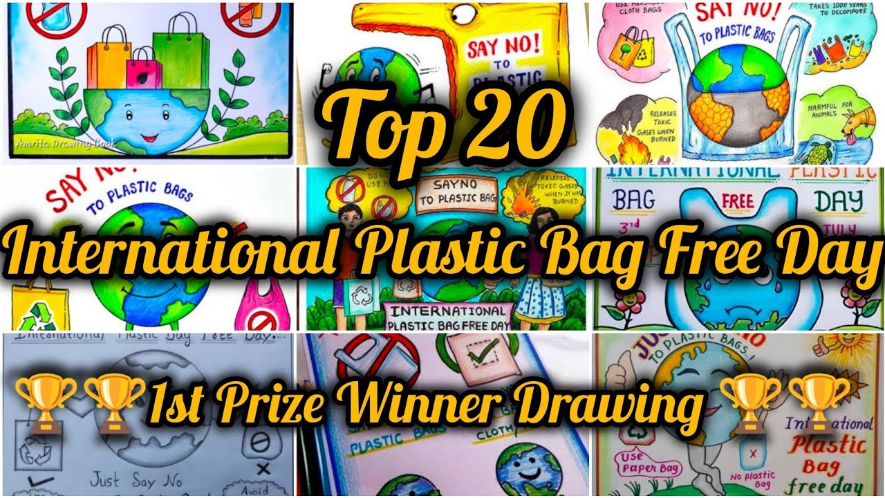 International Plastic Bag Free Day Drawing/Stop Plastic Pollution Drawing/Environment Day Drawing