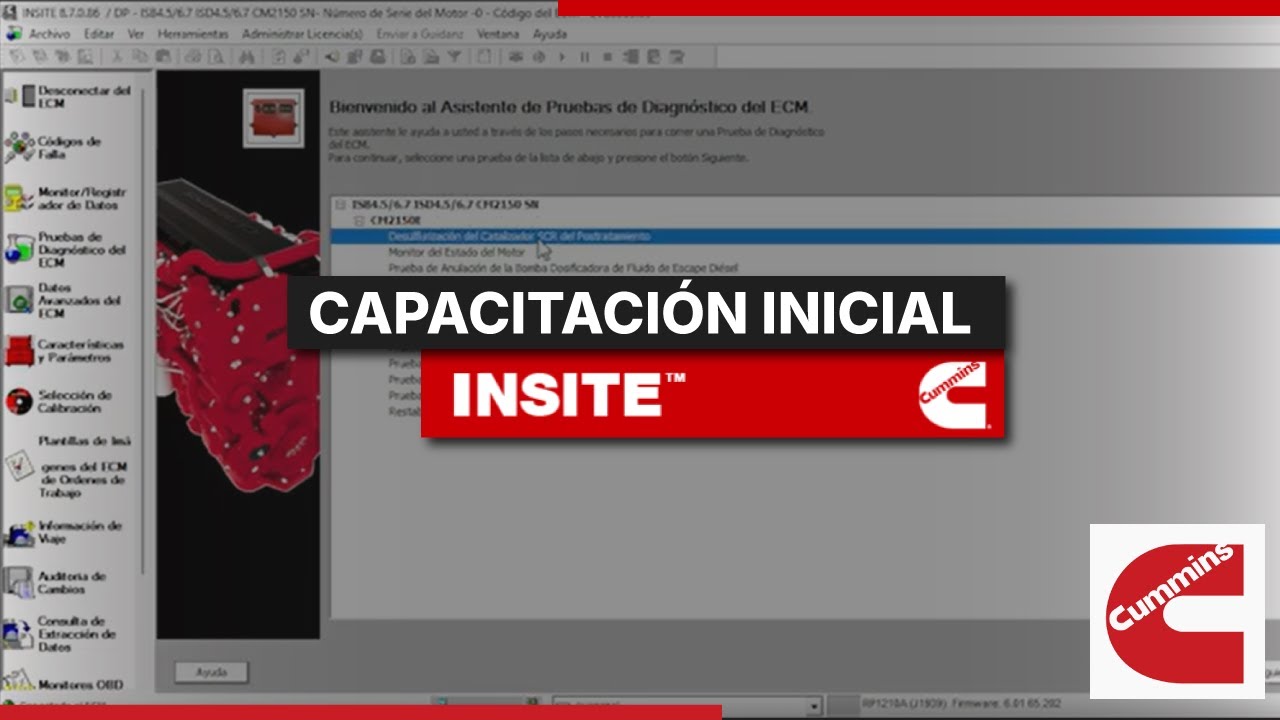Capacitación inicial en uso del software Cummins INSITE