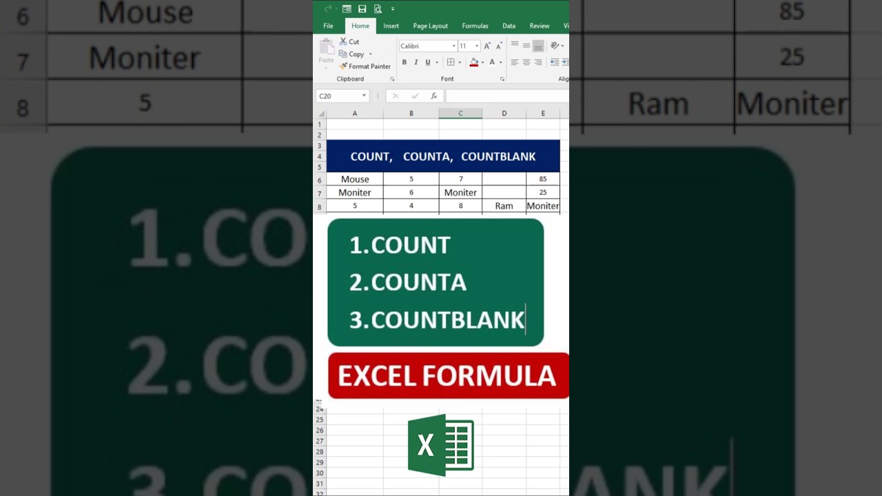 How to Use Count CountA Countblank Formula in Excel | COUNT & COUNTA Function in Excel #excelshorts