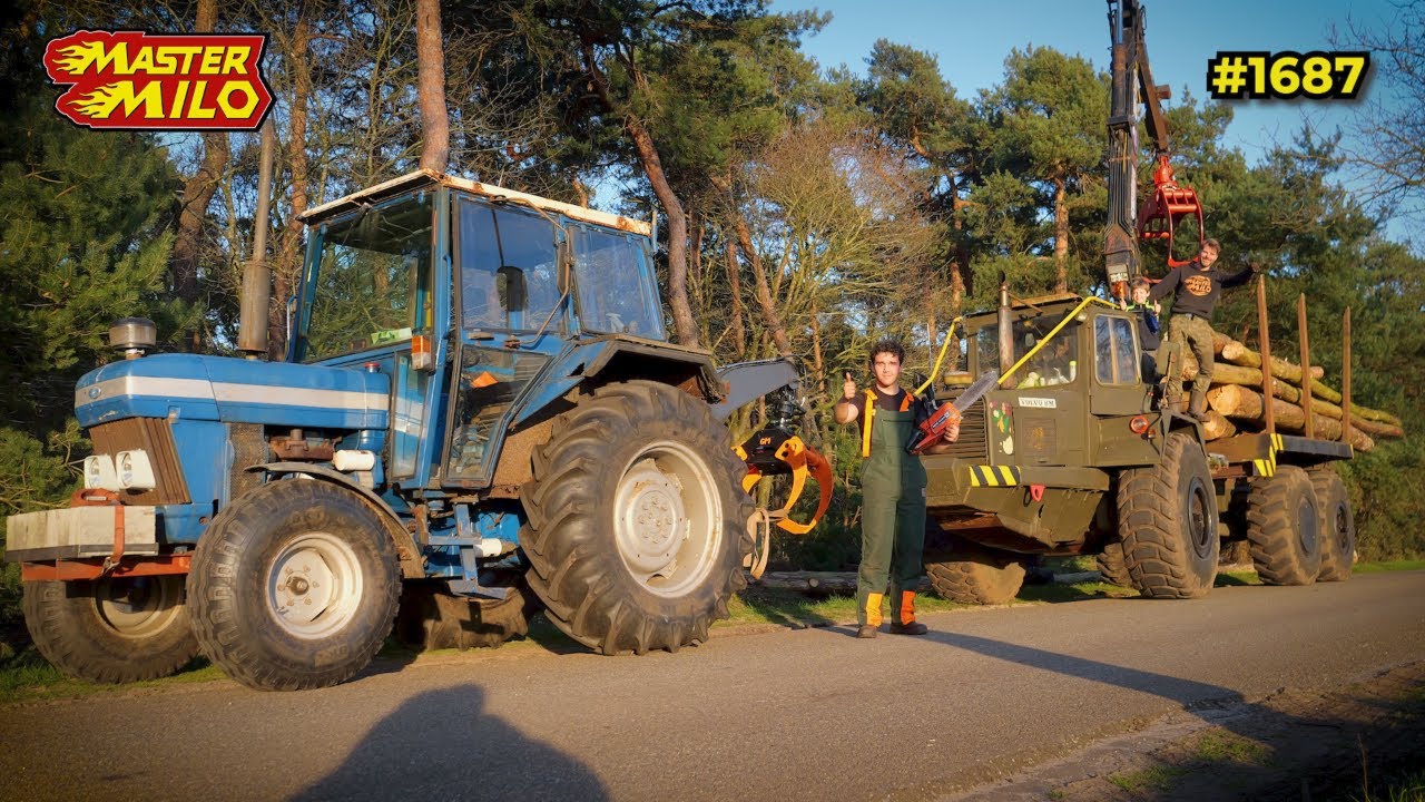 Dikke bomen omzagen in het bos & de bosbouw Grijper testen! #1687