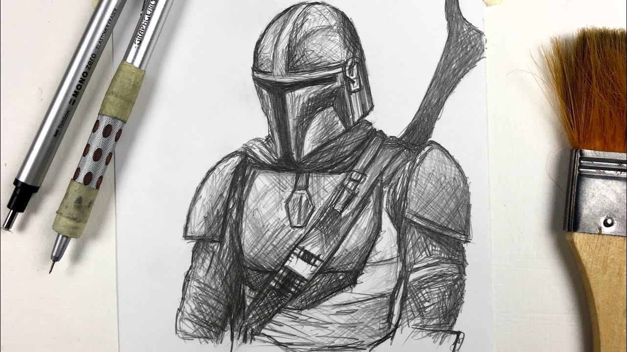 How To Draw THE MANDALORIAN: Step by Step (ONE PENCIL)