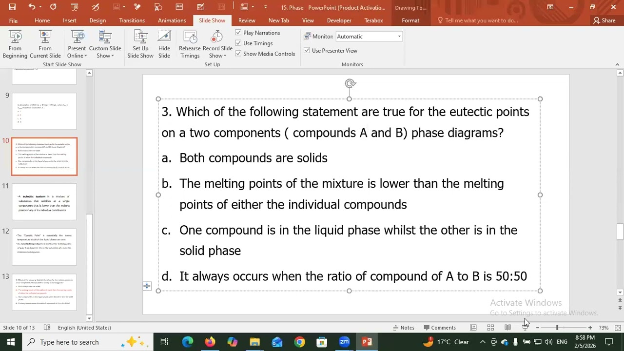 melting points of the mixture is lower than the melting points of either the individual compound