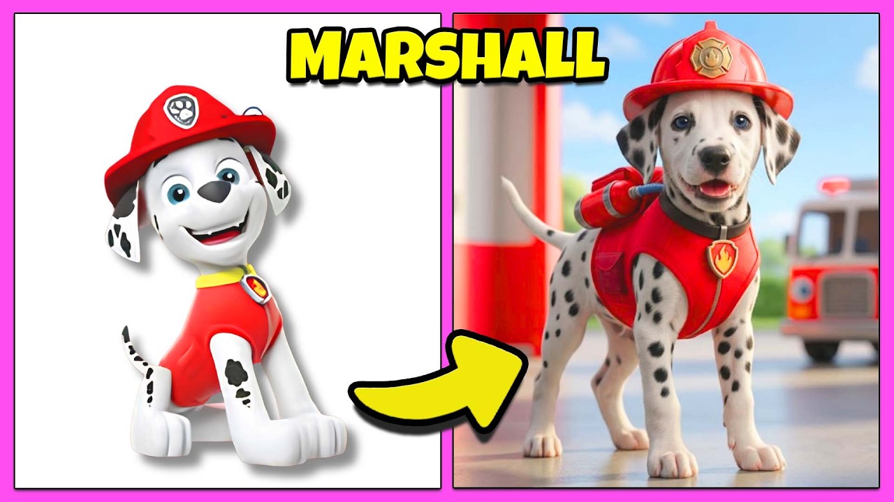 PAW PATROL en la VIDA REAL! 🐶 b + Adivina el PERSONAJE por su VOZ!  ❤️ Chase👮 Marshall🚒 Skye🚁