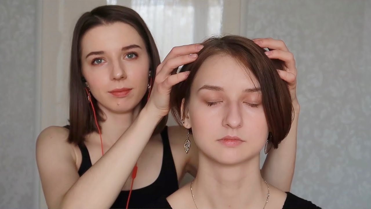 АСМР Массаж головы и шеи для подруги. Перебирание волос. ASMR Head scratch and shoulder massage.